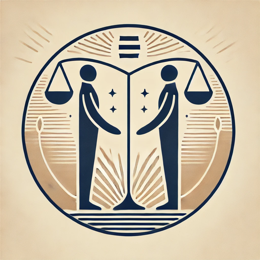 DALL·E 2024 09 15 20.35.44 A symbolic illustration representing respect. Two figures facing each other standing in a balanced and peaceful posture with soft lines connecting t