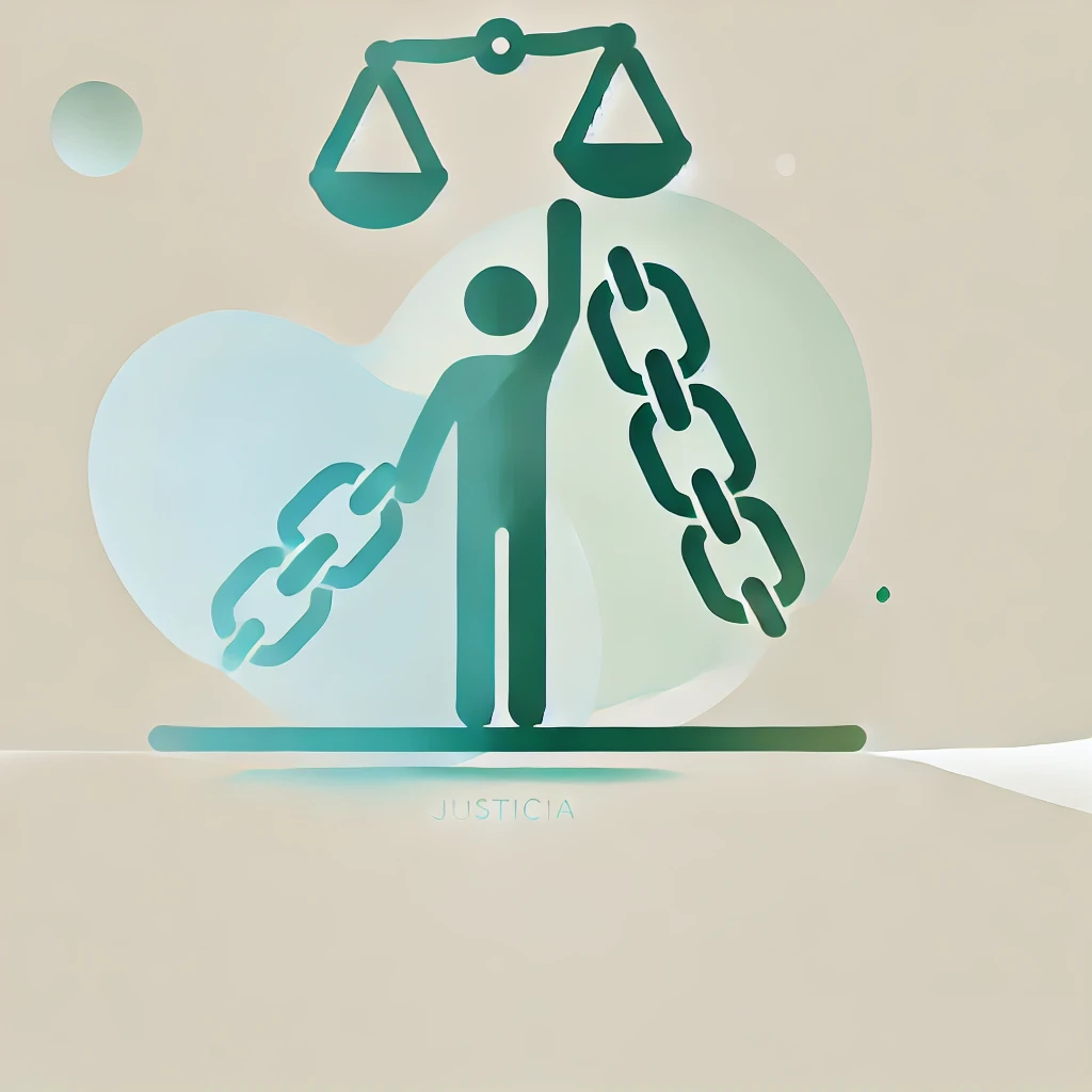 DALL·E 2024 09 15 20.47.23 A simplified stylized image representing the value of justice Justicia. Focus on minimalism with a central figure holding scales symbolizing fairne